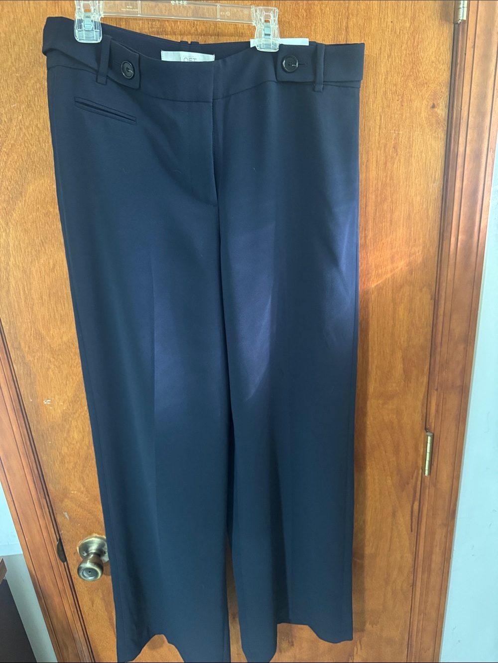Ann Taylor LOFT Kate classic Navy Trousers with Button Waist Detail.